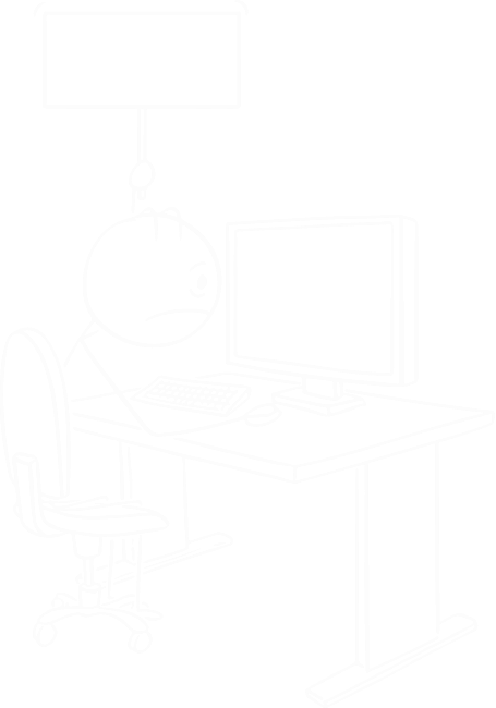 Comic-Zeichnung einer verzweifelten Person am Arbeitsplatz, überfordert mit Marketing-Aufgaben.